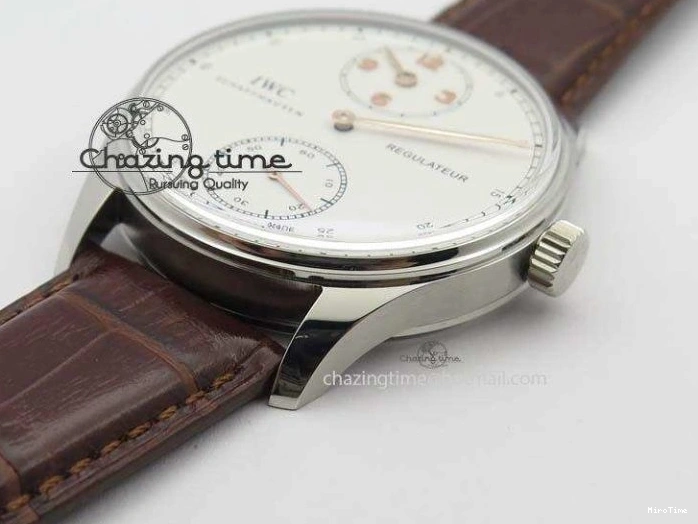 MIROTIME 0511 Sustainable Portuguese IW5444 SS White Dial RG Numbers On Brown Leather Strap A 7256